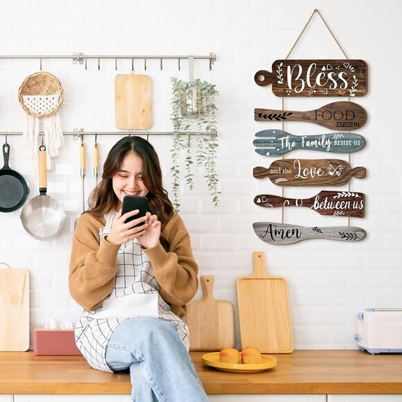 NEW 6 Pcs Bless the Food Before Us Sign Farmhouse Kitchen Wall Decor - Picture 7 of 7
